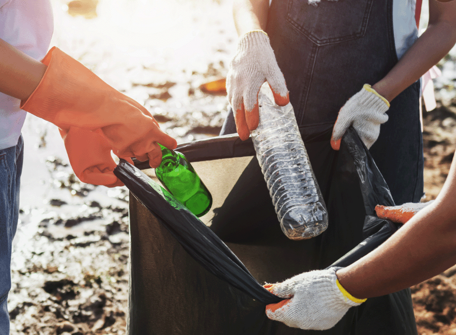 Putting garbage in a bag